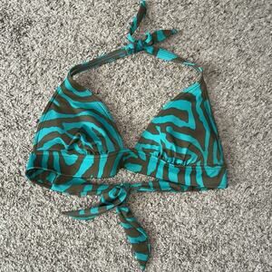 Victoria Secret Brown Green Zebra Bikini Top Woman Size L Halter Padded